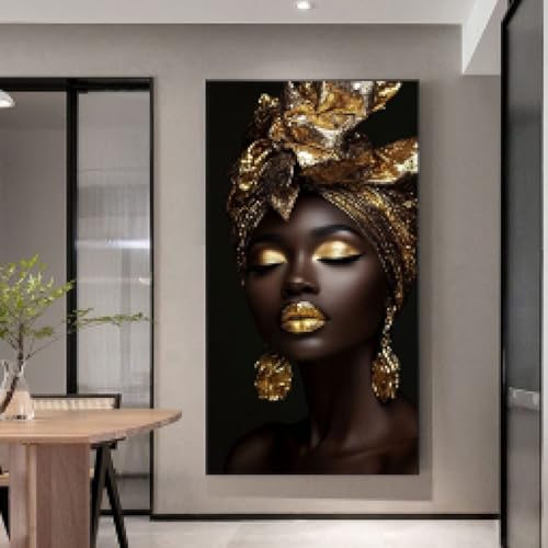 Frauen Leinwandgemälde Wohnzimmer Moderne Kunst Wohnkultur Kunst Schwarz Golden Frauen Blumen Leinwand Poster Wandkunstdrucke 70x140cm Mit Rahmen von YUSUZHU