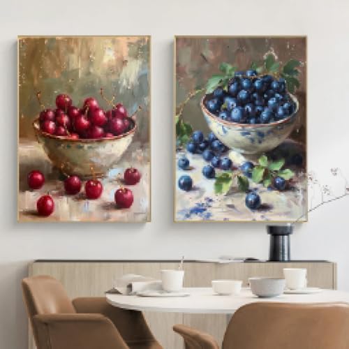 YUSUZHU Home Decor，Lemon Tree Still Life Painting ，Canvas Posters Vintage Fruit Prints Neutral Botanical Kitchen ，Wall Pictures 60x80cmx2 Frameless von YUSUZHU