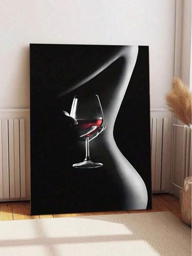 YUSUZHU Kunstposter Sexy Frau mit Rotwein-Poster, Gemälde auf Leinwand, Schwarz-Weiß-Leinwandgemälde, ästhetisches Poster, Wandkunst, 80 x 140 cm, mit Rahmen YUSUZHU Kunstposter Sexy Frau mit Rotwein-Poster, Gemälde auf Leinwand, Schwarz-Weiß-Leinwandgemälde, ästhetisches Poster, Wandkunst, 80 x 140 cm, mit Rahmen von YUSUZHU