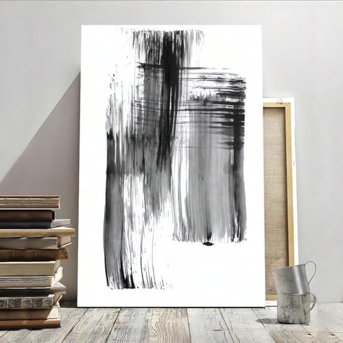 YUSUZHU Linie Wandkunst Schwarz-Weiß Zen Abstrakte Leinwand Poster Gemälde für Wohnzimmer Schlafzimmer Flur Wand Raumdekoration 80x140cm Rahmenlos von YUSUZHU