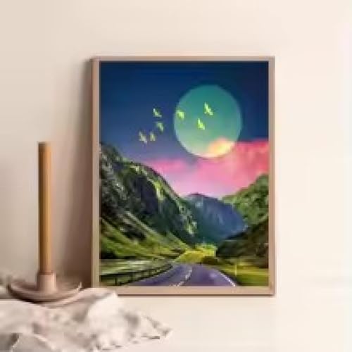 YUSUZHU Modern Surrealist Spatial Art Abstract Landscape Posters Prints Canvas Painting Wall Art Picture Living Room Home Decor 80x110cm Withframe von YUSUZHU