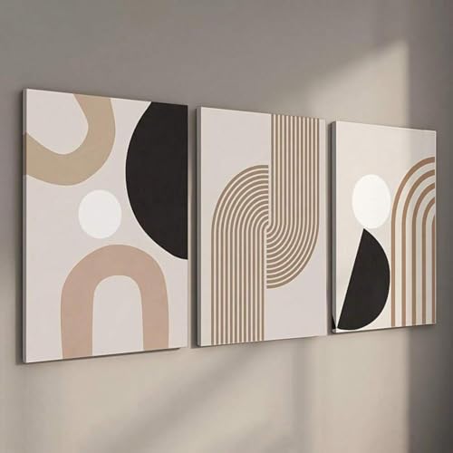 YUSUZHU Moderne minimalistische abstrakte Linienplakate, beigefarbene geometrische Wandkunst, Leinwandbild, zeitgenössisches strukturiertes Marmor-Wandbild, 70 x 100 x 3 cm, mit Rahmen von YUSUZHU
