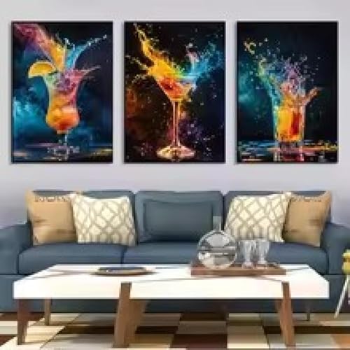 YUSUZHU Retro Explosion Whiskey Iced Juice Ice Tea Drinks Posters Prints Canvas Paintings Pub Club Restaurant Bar Decor Pictures 50x70cmx3 Withframe von YUSUZHU