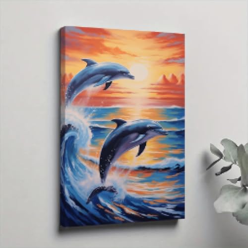 YUSUZHU Tiere Leinwand Poster, Delfine Sonnenuntergang Malerei Wandkunst Leinwand Gemälde, Für Schlafzimmer Wohnzimmer Korridor Wanddekoration 60x80cm Mit Rahmen YUSUZHU Tiere Leinwand Poster, Delfine Sonnenuntergang Malerei Wandkunst Leinwand Gemälde, Für Schlafzimmer Wohnzimmer Korridor Wanddekoration 60x80cm Mit Rahmen von YUSUZHU