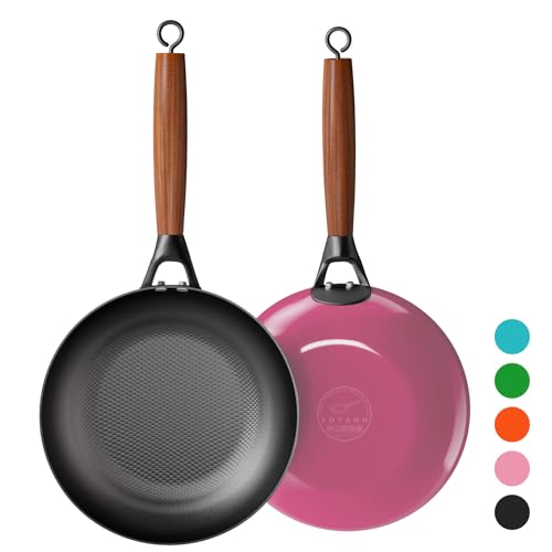 YUTANN Gusseisenpfanne, Nonstick Frying Pan, Pfannen 20cm mit Abnehmbarer Holzgriff, PTFE-Frei, PFAS-Frei, PFOS-Frei, Beschichtete Pfanne Für Oven Gasherd Induktion von YUTANN