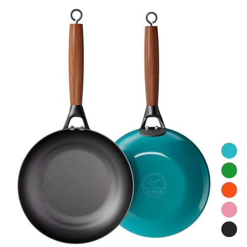 YUTANN Gusseisenpfanne, Nonstick Frying Pan, Pfannen mit Abnehmbarer Holzgriff, PTFE-Frei, PFAS-Frei, PFOS-Frei, Beschichtete Pfanne Für Oven Gasherd Induktion von YUTANN