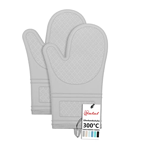 Yutat® Ofenhandschuhe 2er Set - Topfhandschuhe Hitzebeständig bis 300°C, Anti-Rutsch, LFGB-Zertifizierte Ofenhandschuhe Silikon, Perfekt für die Küche, zum Grillen, Kochen und Backen, Grau von YUTAT