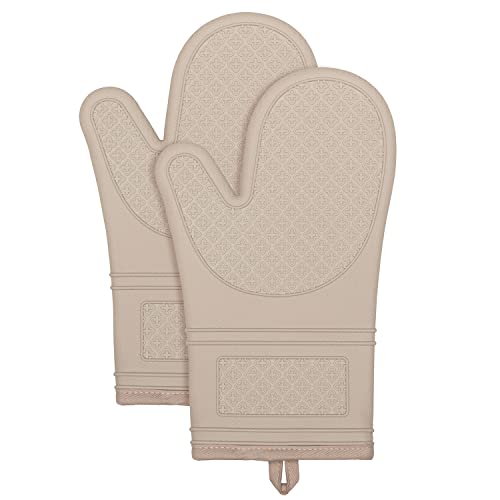 Yutat® Ofenhandschuhe 2er Set - Topfhandschuhe Hitzebeständig bis 300°C, Anti-Rutsch, LFGB-Zertifizierte Ofenhandschuhe Silikon, Perfekt für die Küche, zum Grillen, Kochen und Backen, Helles Khaki von YUTAT