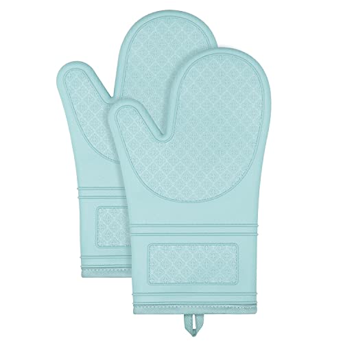 Yutat® Ofenhandschuhe 2er Set - Topfhandschuhe Hitzebeständig bis 300°C, Anti-Rutsch, LFGB-Zertifizierte Ofenhandschuhe Silikon, Perfekt für die Küche, zum Grillen, Kochen und Backen, Mintgrün von YUTAT