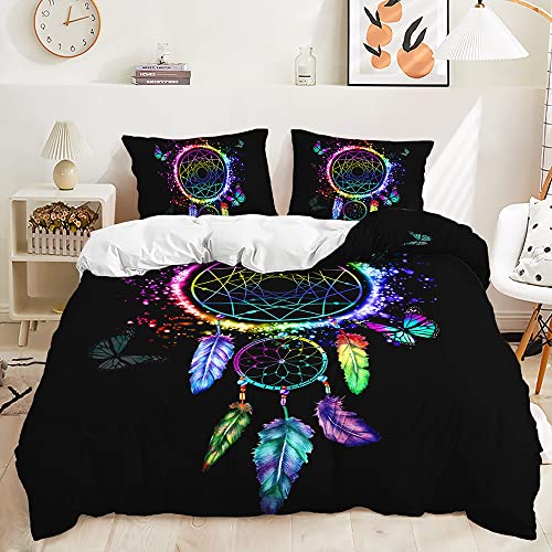 Chanyuan Bettwäsche Traumfänger 155x220cm Fluoreszierend Feder Schmetterling Muster 2 Teilig Mädchenbettwäsche Kinderbettwäsche Mikrofaser Schwarz Bettbezug Exotisch Boho mit Reißverschluss von YUTNSAN