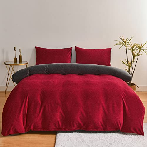 Chanyuan Flauschige Bettwäsche 135x200cm Plüsch Cashmere Touch Rot Weinrot Grau Wendebettwäsche Set 4 Teilig Warm Kuschelig Coral Fleece Bettbezug mit Kissenbezug 80x80cm von YUTNSAN