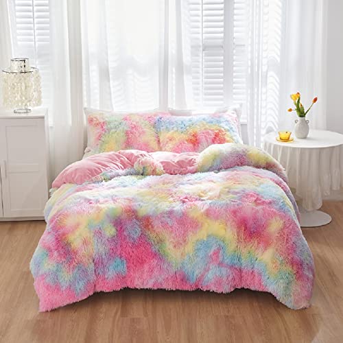 Chanyuan Plüsch Bettwäsche 135x200cm Bunt Warm Winter Flauschig Flanell Wendebettwäsche Set Rosa Mädchen Kuschelig Bettbezug mit Kissenbezug 80x80cm von YUTNSAN