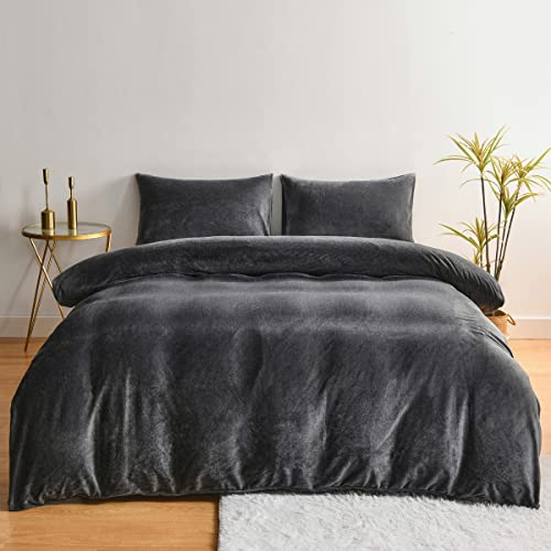 Chanyuan Winter Bettwäsche 135x200cm Cashmere Touch Grau Dunkelgrau Flauschig Bettbezug 4 Teilig Kuschelig Warm Plüsch Flanell Bettwäsche Set mit Kissenbezug 80x80cm von YUTNSAN