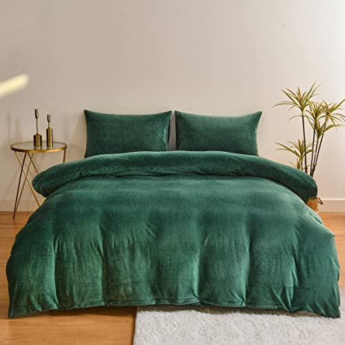 Chanyuan Winter Bettwäsche 200x200cm Cashmere Touch Grün Dunkelgrün Flauschig Bettbezug 3 Teilig Kuschelig Warm Plüsch Flanell Bettwäsche Set mit Kissenbezug 80x80cm von YUTNSAN