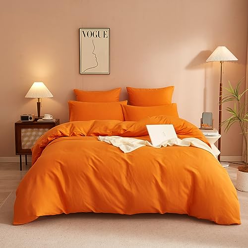 YUTNSAN Bettwäsche 135x200cm Orange Uni Einfarbig 2 Teilig Bettwäsche Set Microfaser Modern Bettbezug mit Reißverschluss und Kissenbezug 80x80cm von YUTNSAN