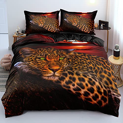 YUTNSAN Bettwäsche Tier 3D Leopard Thema 135x200cm Schwarz Bettbezug Weich Mikrofaser mit Reißverschluss und Kissenbezug 80x80cm von YUTNSAN