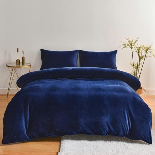 YUTNSAN Plüsch Bettwäsche 200x200cm Dunkelblau Blau Flauschige Cashmere Touch Bettbezug 3 Teilig Kuschelig Coral Fleece Winter Warm Bettwäsche Set mit Kissenbezug 80x80cm von YUTNSAN