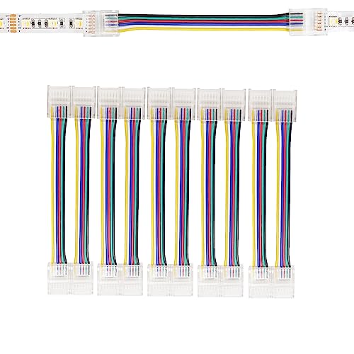 10 Pack 6 Pin LED Connector 12mm Wide with 5m Extension Cable for Waterproof or Non-Waterproof RGB WW or RGB+CCT LED Strip Lights (Dual-End-Anschluss) von YUTOKEER