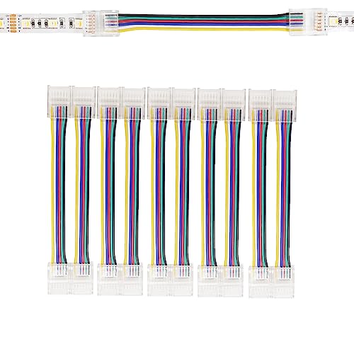 6-polig RGB CCT 12MM LED Streifen Verbindungskabel Set, transparente Schnellverbinder, geeignet für wasserdichte und nicht wasserdichte Streifen - 10 Stück von YUTOKEER