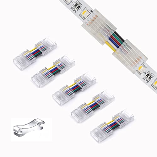 YUTOKEER LED-Anschluss – 6-poliger RGBCCT 12 mm LED-Streifen-zu-Streifen-Anschluss, lötfreier Adapter, Anschlussverlängerungsanschluss, H-förmige Anschlüsse für 12–24 V LED-Licht (5er-Pack) von YUTOKEER