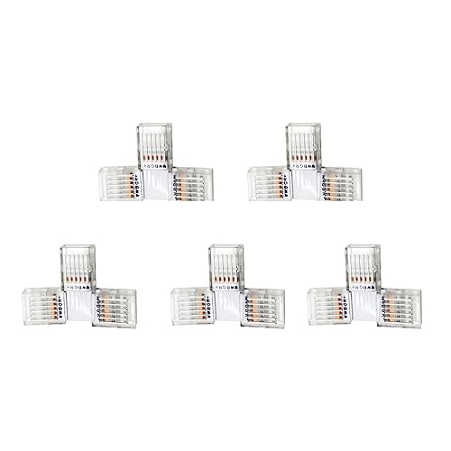 YUTOKEER T-förmige Verbinder für 6-Pin 12mm LED-Streifen, lötfreie Verbindung, geeignet für 12-24V RGBW LED-Streifen, transparentes Design 5er-Pack von YUTOKEER