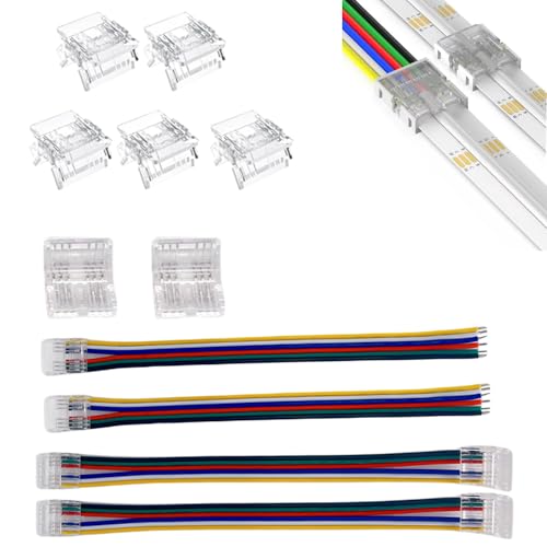 6-Pin Anschluss-Set für RGBCCT COB LED-Streifen, 12mm - Einfache Installation, Lötfrei, Transparent, Wiederverwendbare Verbinder von YUTOKEER