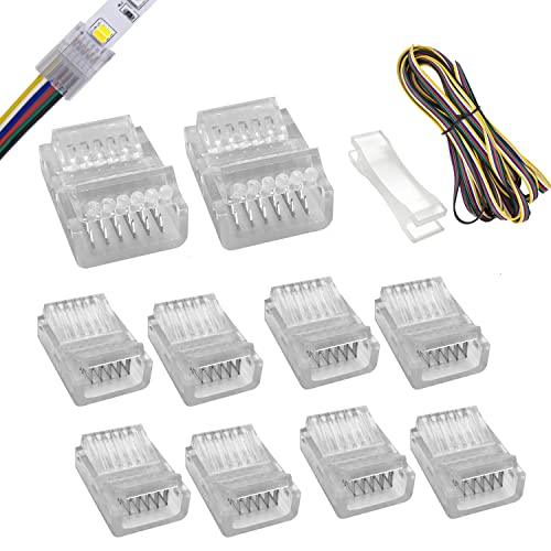 LED-Anschluss 6-polig, 12 mm breit, mit 5 m Verl ngerungskabel für wasserdichte oder nicht wasserdichte RGB-WW- oder RGB+CCT-LED-Streifenlichter – 10 Stück (Strip to Wire) LED-Anschluss 6-polig, 12 mm breit, mit 5 m Verl ngerungskabel für wasserdichte oder nicht wasserdichte RGB-WW- oder RGB+CCT-LED-Streifenlichter – 10 Stück (Strip to Wire) von YUTOKEER