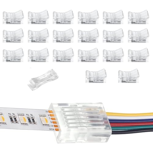 LED-Anschluss 6-polig, 12 mm breit,für wasserdichte oder nicht wasserdichte RGB-WW- oder RGB+CCT-LED-Streifenlichter – 20 Stück (Strip to Wire) von YUTOKEER