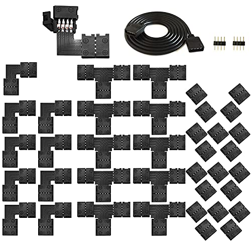 LED-Anschluss - LED-Streifen 4 Pins RGB-Anschluss mit L-Form, T-Form, lückenlose 4-Pin-Anschlüsse, 2 m Verlängerungskabel für 10 mm Breite 5050 RGB-Streifen-Licht Lötfreie LED-Adapter-Lichtanschlüsse von YUTOKEER