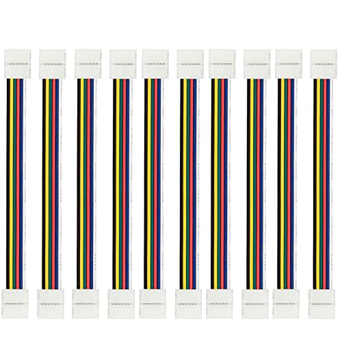LED Stecker 6-polig, 12mm breit, mit 5 m Verlängerungskabel für wasserdichte oder nicht wasserdichte RGB WW oder RGB+CCT LED Streifen Leuchten – 10-teilig (Strip-to-Strip-Jumper) von YUTOKEER