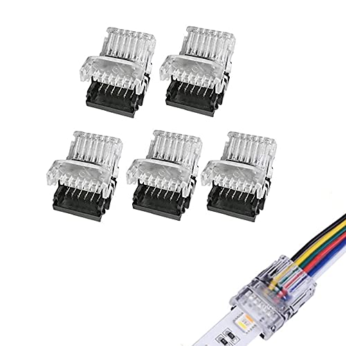 LED-Stecker für LED-Streifen, wasserdicht, 6-polig, 12 mm, RGBW-RGBWW-5050, Streifen-zu-Draht, schnelle Verbindung ohne Abisolieren, 5 Stück LED-Stecker für LED-Streifen, wasserdicht, 6-polig, 12 mm, RGBW-RGBWW-5050, Streifen-zu-Draht, schnelle Verbindung ohne Abisolieren, 5 Stück von YUTOKEER