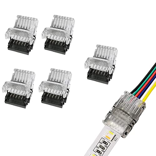 YUTOKEER LED-Stecker für LED-Strips, nicht wasserdicht, 6-polig, 12 mm, RGBW-RGBWW-5050, Strip-to-Wire, Schnellanschluss ohne Strippen, 5 Stück von YUTOKEER