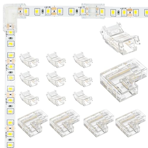 LED-Streifen Lichtverbinder-Kit für 2-polige 8mm Breite SMD, Inklusive 10 Mittelverbinder & 5 L-förmige Durchsichtige Adapter, lötfrei Geeignet für 5V-36V 5A LED-Streifen, Ideal für Heimbeleuchtung LED-Streifen Lichtverbinder-Kit für 2-polige 8mm Breite SMD, Inklusive 10 Mittelverbinder & 5 L-förmige Durchsichtige Adapter, lötfrei Geeignet für 5V-36V 5A LED-Streifen, Ideal für Heimbeleuchtung von YUTOKEER