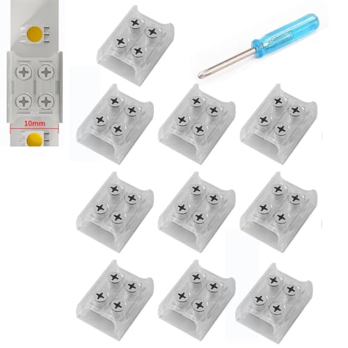 YUTOKEER 10 Stück LED Streifen Verbinder, 2-polig 10mm Lötfrei für 5050 3528 Einfarbige SMD und COB LED Streifen, Schnelle und Einfache Verbindung, Inklusive Schraubendreher, Transparentes Design YUTOKEER 10 Stück LED Streifen Verbinder, 2-polig 10mm Lötfrei für 5050 3528 Einfarbige SMD und COB LED Streifen, Schnelle und Einfache Verbindung, Inklusive Schraubendreher, Transparentes Design von YUTOKEER