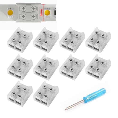 YUTOKEER 10 Stück LED Streifen Verbinder, 2-polig 8mm Lötfrei für 5050 3528 Einfarbige SMD und COB LED Streifen, Schnelle und Einfache Verbindung, Inklusive Schraubendreher, Transparentes Design YUTOKEER 10 Stück LED Streifen Verbinder, 2-polig 8mm Lötfrei für 5050 3528 Einfarbige SMD und COB LED Streifen, Schnelle und Einfache Verbindung, Inklusive Schraubendreher, Transparentes Design von YUTOKEER