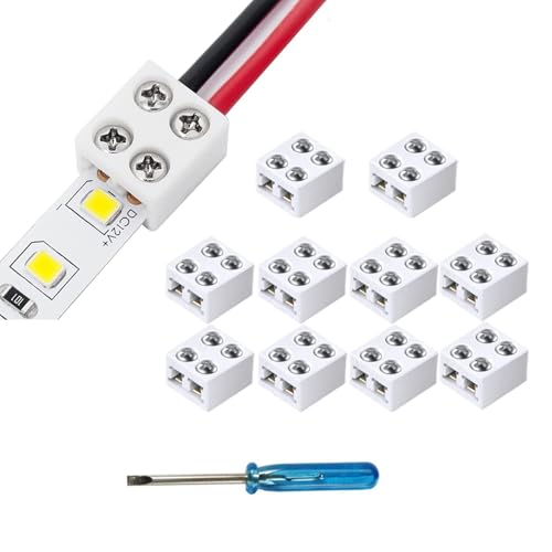 YUTOKEER 10Pcs-2 Pin 10 mm Lötloses LED Band Licht Stecker Schraube Klemmenblöcke Stecker Led Stecker für Streifen Lichter Band zu Draht für 5v 12v 24v,Einschließlich Schraubendreher von YUTOKEER