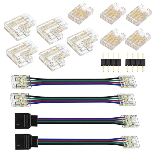 YUTOKEER 10mm Solderless FCOB COB RGB LED Strip Light Connectors Kit - 4 Pin, Transparent, Gapless, Extendable with Dual-Ends & Plug Extensions, Compatible Only with 10mm COB Strips (4pin cob kit) von YUTOKEER