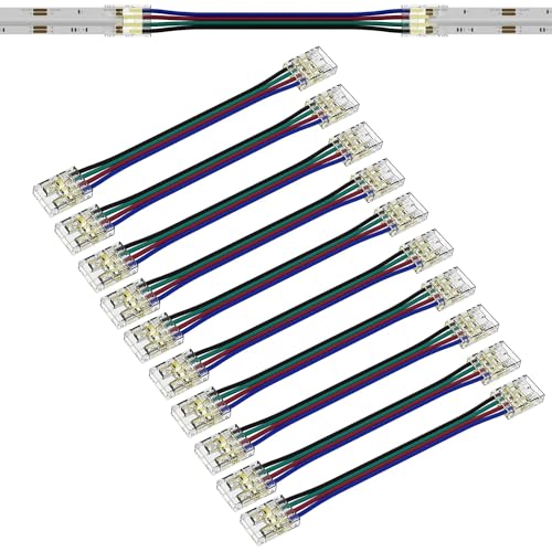 YUTOKEER 10mm Solderless FCOB COB RGB LED Strip Light Connectors Kit - 4 Pin, Transparent, Gapless, Extendable with Dual-Ends & Plug Extensions, Compatible Only with 10mm COB Strips (Dual-End Jumpers) von YUTOKEER