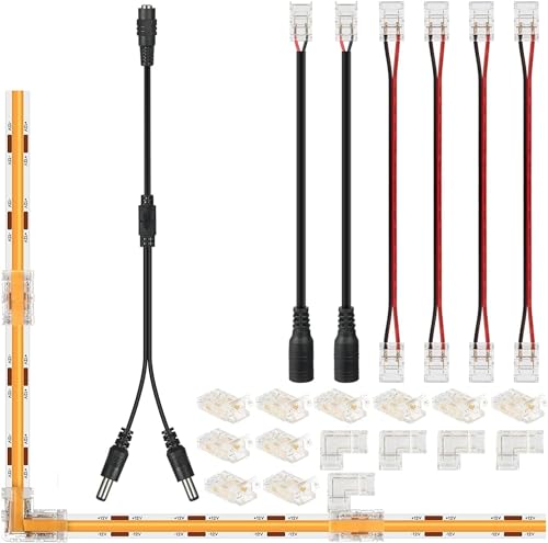 YUTOKEER 2pin COB-LED-Streifen-Anschluss-Set – für 2-polige 8-mm-COB-Lichtleisten, inklusive L-Form, LED-Lichtleisten-Anschlüsse für Adapter, LED-Licht-Anschluss mit Draht von YUTOKEER