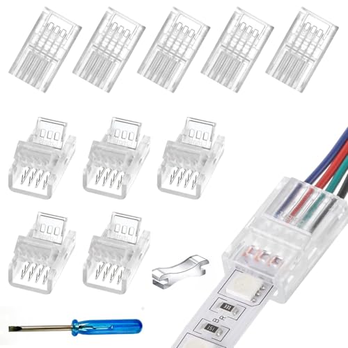YUTOKEER 4-poliger 8mm SMD LED Anschluss-Set – 10 Stück, lötfreier Verbinder für 8mm RGB LED-Streifen, kompatibel mit IP20/IP65, inklusive Schraubendreher und Öffnungswerkzeug YUTOKEER 4-poliger 8mm SMD LED Anschluss-Set – 10 Stück, lötfreier Verbinder für 8mm RGB LED-Streifen, kompatibel mit IP20/IP65, inklusive Schraubendreher und Öffnungswerkzeug von YUTOKEER