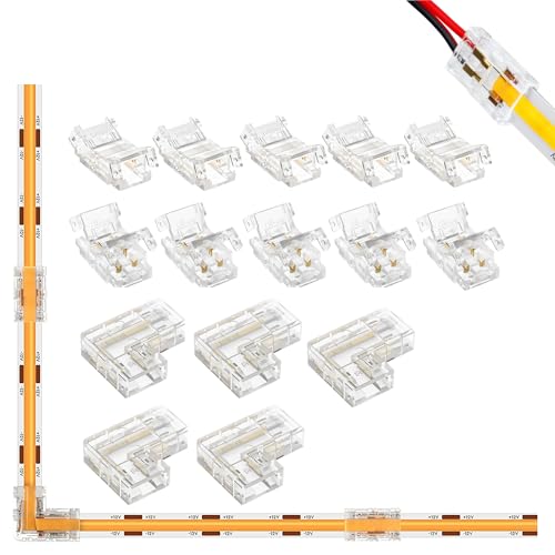 YUTOKEER COB-LED-Streifen-Verbindungsset, 2-Pin, 8 mm – Komplettpaket mit L-förmigen Anschlüssen, Adapter-Verbindern und Drahtanschlüssen für COB-LED-Lichtstreifen von YUTOKEER