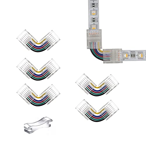 YUTOKEER L-förmiger LED-Streifen-Anschluss, 6-polig, 12 mm für RGB CCT LED-Bänder – Transparent, Lötfrei (5er-Pack) von YUTOKEER
