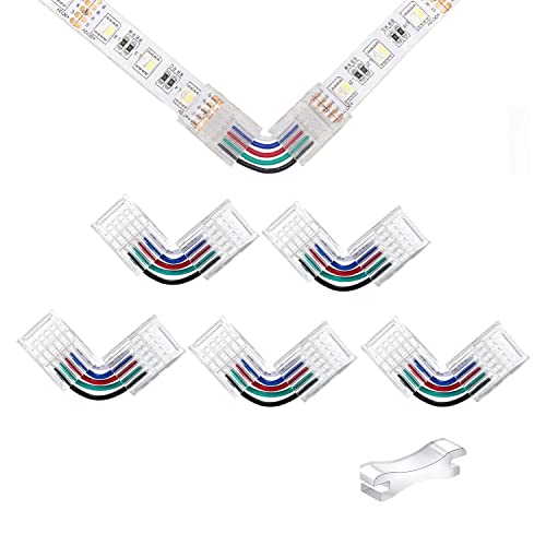 YUTOKEER LED Connector 5-Pin 12mm RGBW LED Strip to Strip Connector Unwired Clips Solderless Adapter Terminal Extension Connection,L-Shape Connectors For RGBW 5Pin LED Lights 12-24V 5-PCS von YUTOKEER