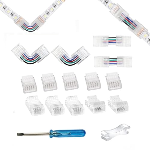 YUTOKEER LED Connector 5-Pin 12mm RGBWW LED Strip to Wire/Strip to Strip Connector Unwired Clips Solderless Adapter Terminal Extension Connection,L-Shape/H-Shape Connectors (Connector kit) von YUTOKEER