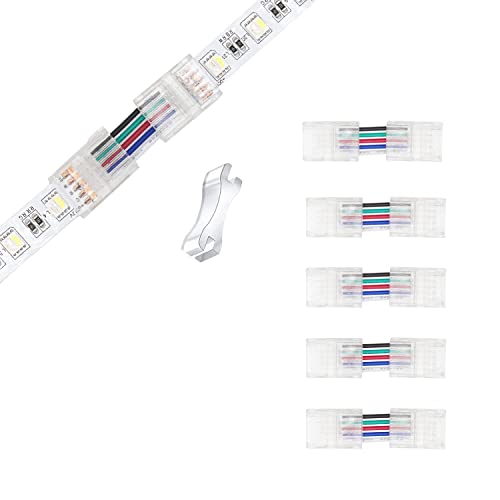 YUTOKEER LED Strip Connector 5-Pin 12mm RGBWW LED Strip to Wire/Strip to Strip Connector Unwired Clips Solderless Adapter Terminal Extension Connection, L-Shape/H-Shape Connectors (Outdoor) von YUTOKEER