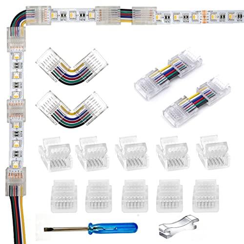 YUTOKEER LED Connector 5pcs 6-Pin 12mm RGBCCT LED Strip to Wire/Strip to Strip Connector Unwired Clips Solderless Adapter Terminal Extension Connection,2pcs L-Shape/H-Shape Connectors von YUTOKEER