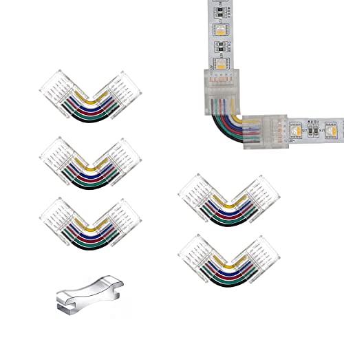 YUTOKEER LED Connector - 6-Pin RGBCCT 12mm LED Strip to Strip Connector，Solderless Adapter, Terminal Extension Connection, L-Shape Connectors for RGBCCT 6-Pin LED Lights 12-24V (5-Pack) von YUTOKEER