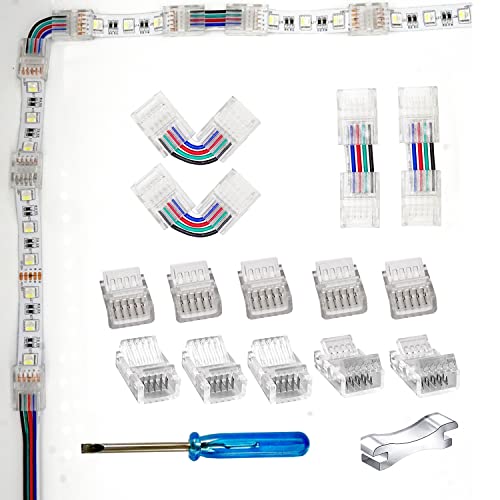 YUTOKEER LED Connector Kit - 5pcs 5-Pin 10mm RGBCCT LED Strip to Wire/Strip to Strip Connector + 2pcs L-Shape/H-Shape Connectors von YUTOKEER