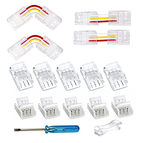 YUTOKEER LED-Stecker, 3-polig 10 mm LED-Streifen-zu-Draht/Streifen-zu-Streifen-Stecker, unverdrahtete Clips, lötfreie Adapter-Terminal-Verlängerungsverbindung, L-förmige/H-förmige Steckverbinder von YUTOKEER