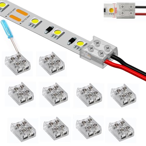 YUTOKEER LED Streifen Verbinder, 2-polig 8mm Lötfrei für 5050 3528 Einfarbige LED Streifen, Schnelle und Einfache Streifen zu Draht Verbindung, Inklusive Schraubendreher, 10er Pack YUTOKEER LED Streifen Verbinder, 2-polig 8mm Lötfrei für 5050 3528 Einfarbige LED Streifen, Schnelle und Einfache Streifen zu Draht Verbindung, Inklusive Schraubendreher, 10er Pack von YUTOKEER